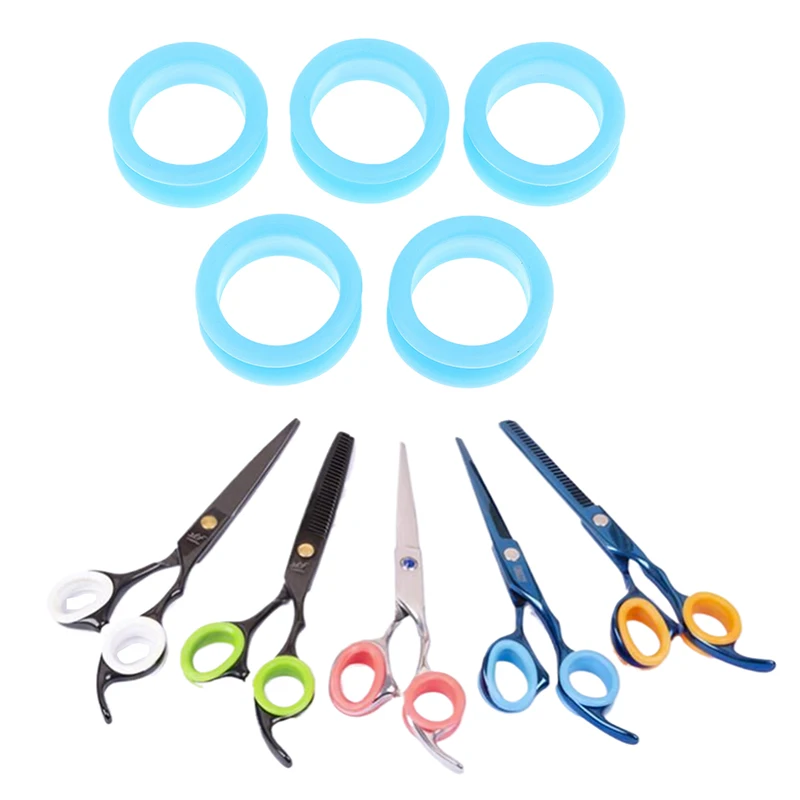 5Pcs Hair Shears Grooming Scissor Protector Cutting Curved Thinning Shears Finger Ring Grip Inserts Ring For Salon Barber Barber