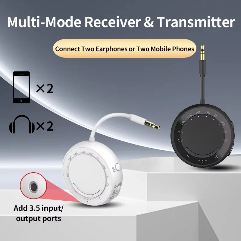 2 in 1 Bluetooth 5.2 Transmitter Receiver Qualcomm QCC aptX Adaptive HD AUX Audio Adapter for Car Headphone Airplane