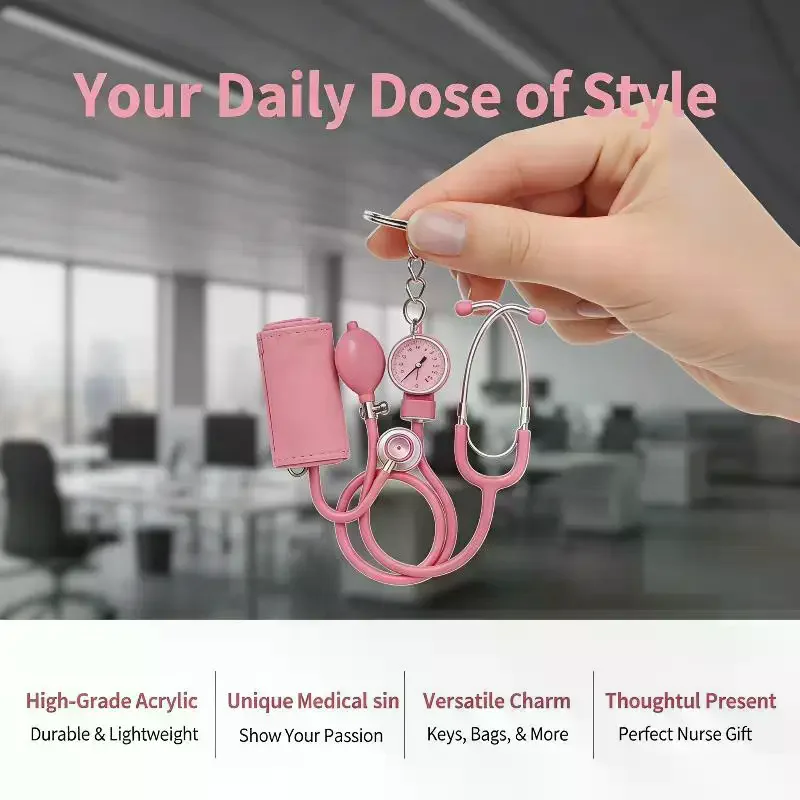 Porte-clés en acrylique mignon en forme de stéthoscope et tensiomètre – Cadeaux d'appréciation pour infirmières et professionnels de la santé
