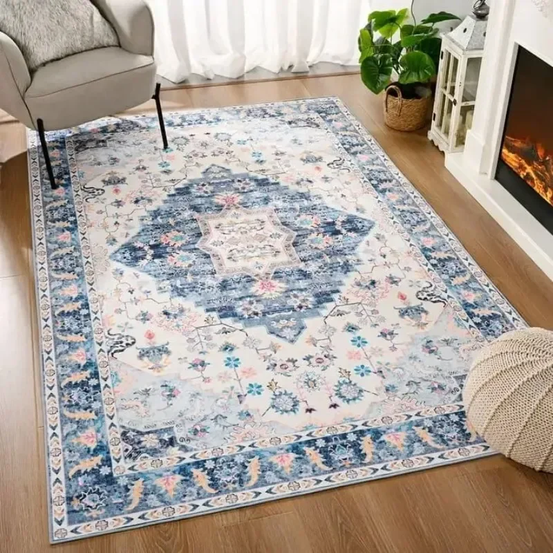 Soft Boho Carpet for Living Room Bedroom Restaurant Persian Rug Large Size Area Vintage Flower for Boys Girls and Adults Mat