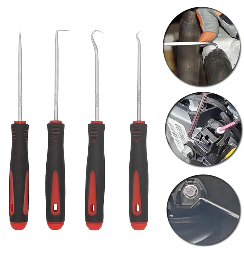 4-Piece Pick and Hook Set Car Oil Seal Puller Remover Screwdrivers Kit O-Ring Gasket Automotive Disassembly Repair Hand Tools