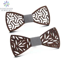 SOMESOOR Dark Leaf Hollow Floral papillon in legno per uomo abito da sposa cravatte in legno intagliato geometrico camicia retrò Unisex Bowknots