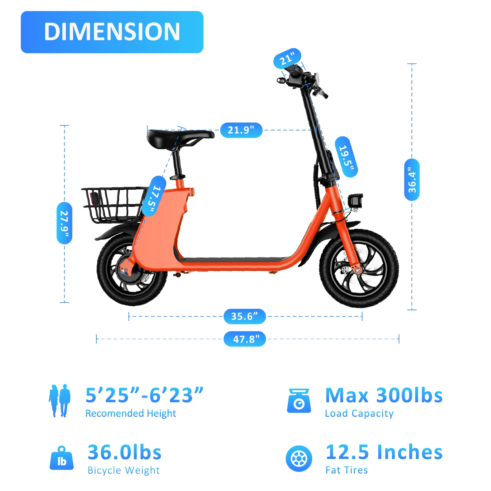 HEZZO Electric Scooter Adults 630W Peak Motor 15.5mph Max Speed 14 inch Folding Electric Bike W/ 36V 8Ah Battery Range 31 Miles