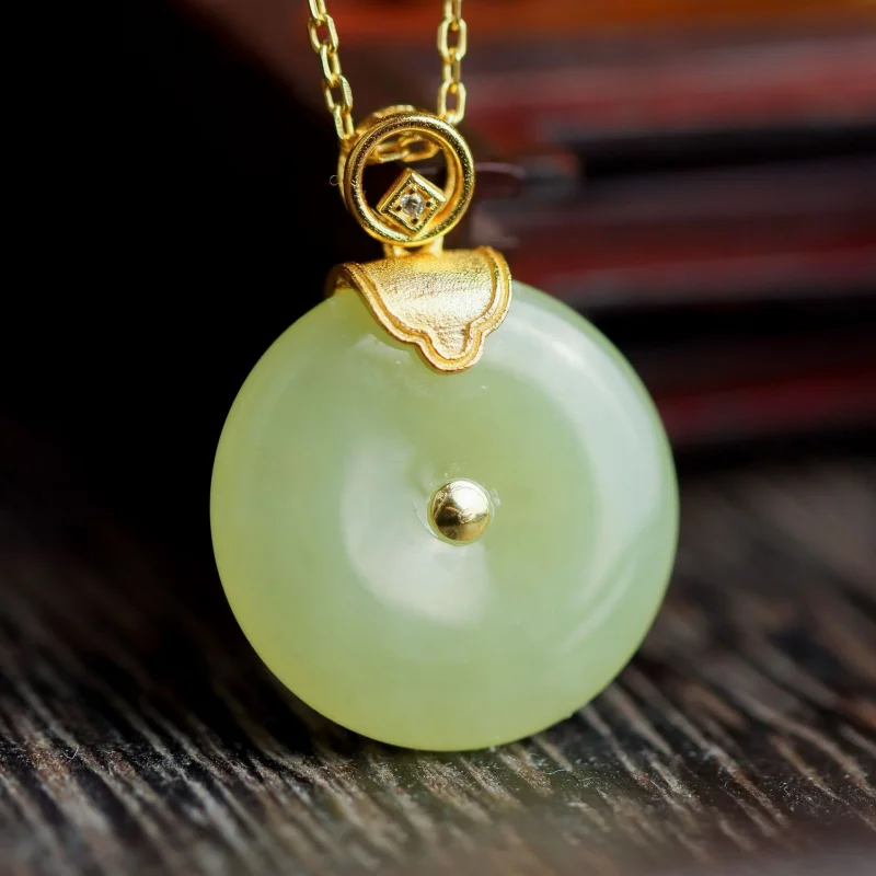 

S925 Silver Plated Hetian Safety Gray Necklace Jade Pendant Ornament