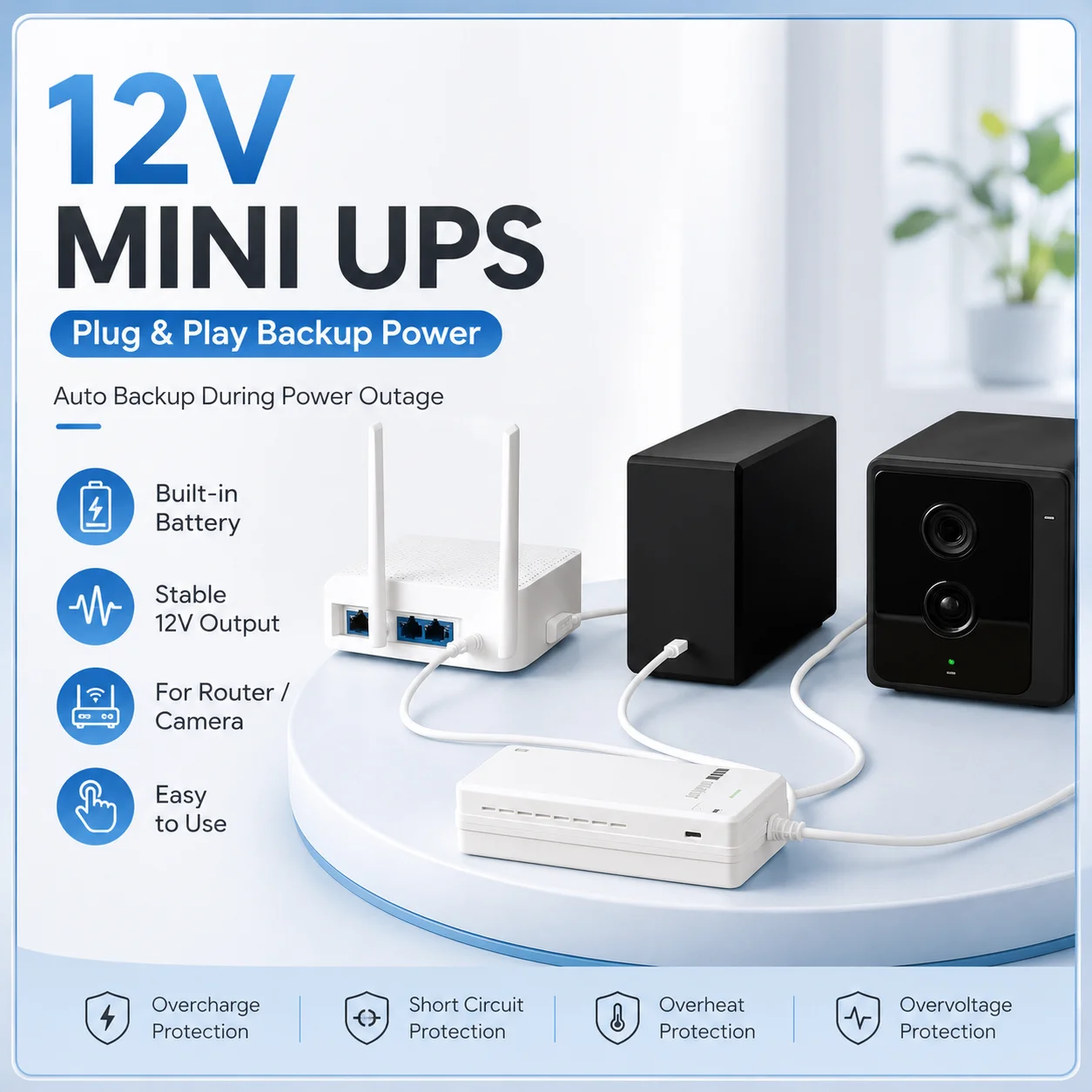 Uninterrupted 12V Mini Backup Power Box Integrated Power Core for AIO PC Router CCTV NAS Against Power Loss Shutdown
