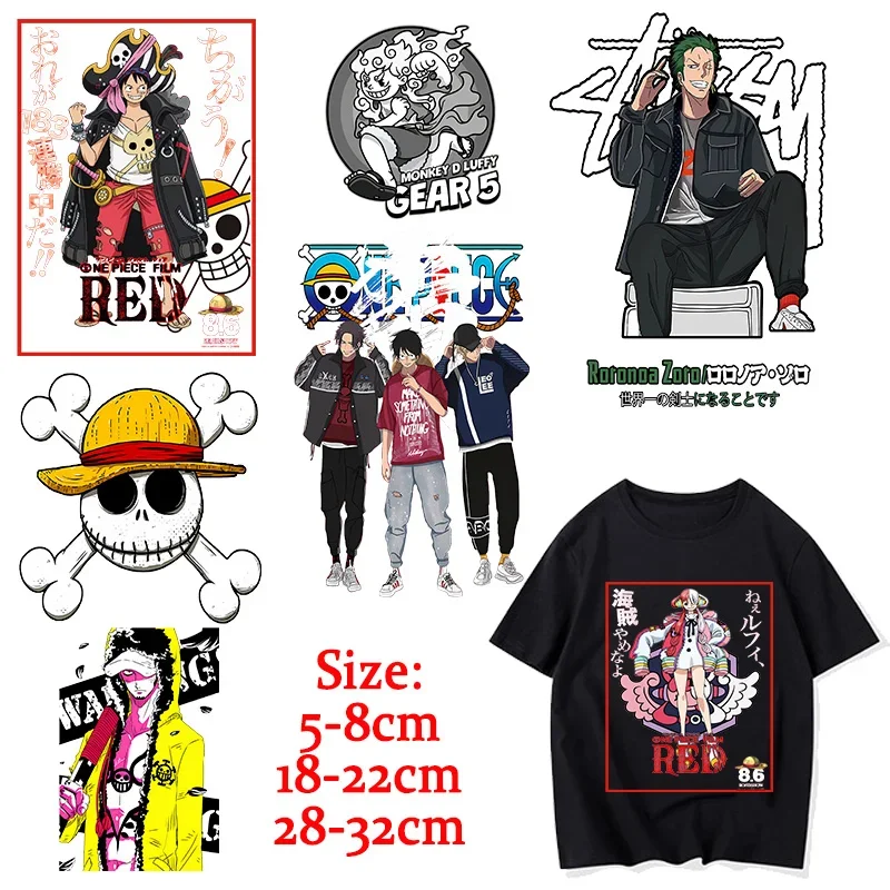 One Piece Patches Clothing Heat Transfer Stickers Anime Zoro Luffy T-Shirt Ironing Patch Decals Stickers Boys Girls DIY Clothes