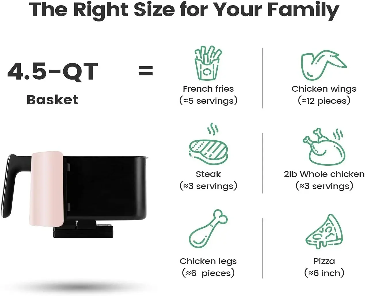 KOOC Large Air Fryer, 4.5-Quart Electric Hot Oven Cooker, Free Cheat Sheet for Quick Reference Guide, LED Touch Digital Sc