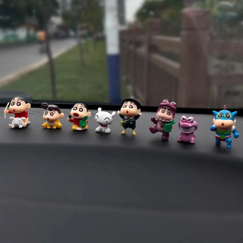 8PCS Crayon Shin-chan Car Ornaments Auto Dashboard Turning Racing Model Deco Car Individuality Center Console Decoration Kit