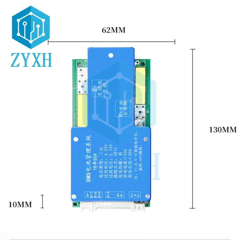 

BMS 18S 50A 66.6V 75V Lithium 18650 Battery Packs Balancer Charge Board Common Port Equalizer Temperature Protection For E-bike