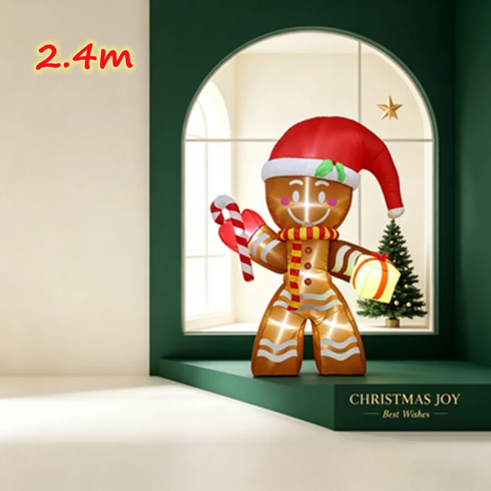 2.4m Gingerbread Christmas Inflatable Figure with Built-in LED Lights Outdoor Indoor Decorative Ornament for Garden Courtyard Pa