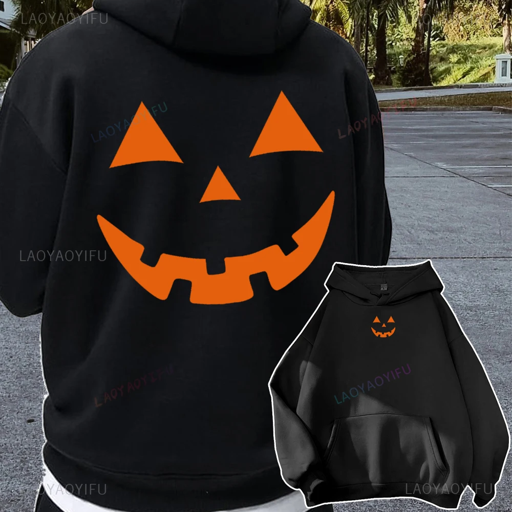 Halloween Pumpkins Hoodies Casual Long Sleeves Hooded Interesting Pumpkin FaceSweatshirts Cool Halloween Men Women Pullover Tops