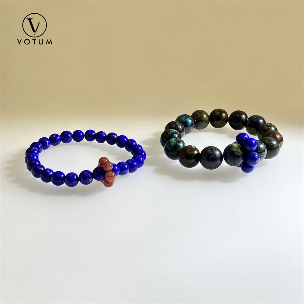 

Votum Natural Azurite Lapis Lazuli Beaded Bracelet Set for Couples Women Men Reiki Chakra Healing Beads Blue Stone Gift Jewelry