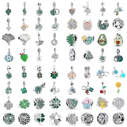 925 Sterling Silver Plated Green Series Four-leaved Clover Pendant Fine Fit Original 925 European Bracelet Charms Women Jewelry
