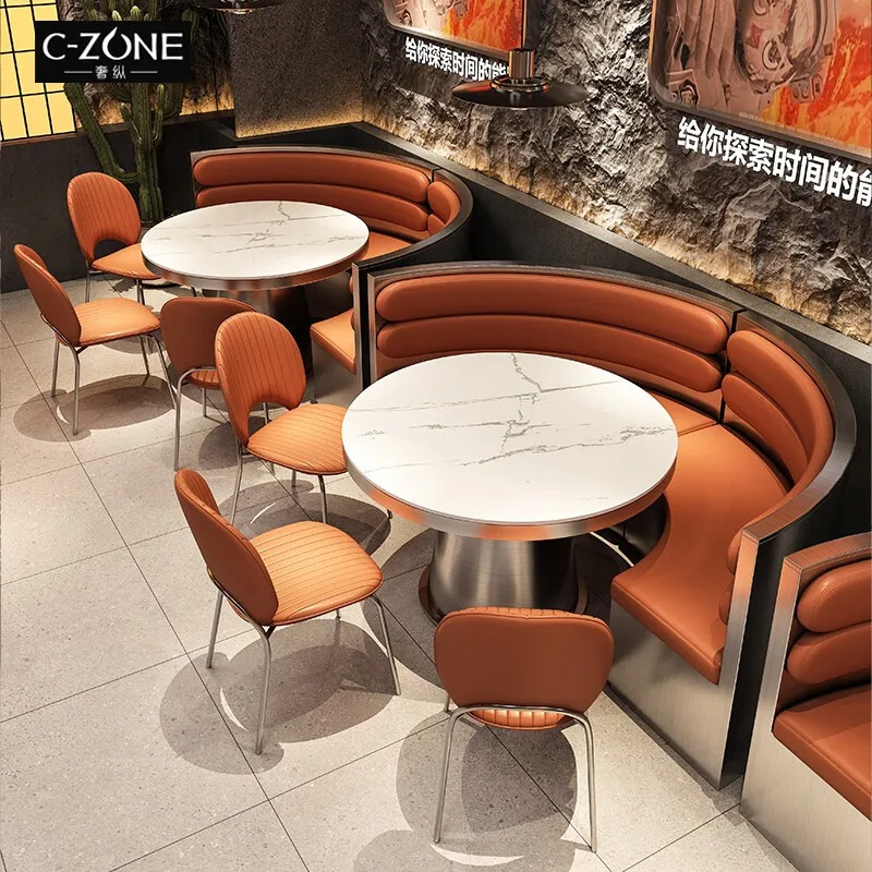 

Commercial furniture semi-circle booth sofa Industrial wind barbecue shop stainless steel commercial table and chair combination