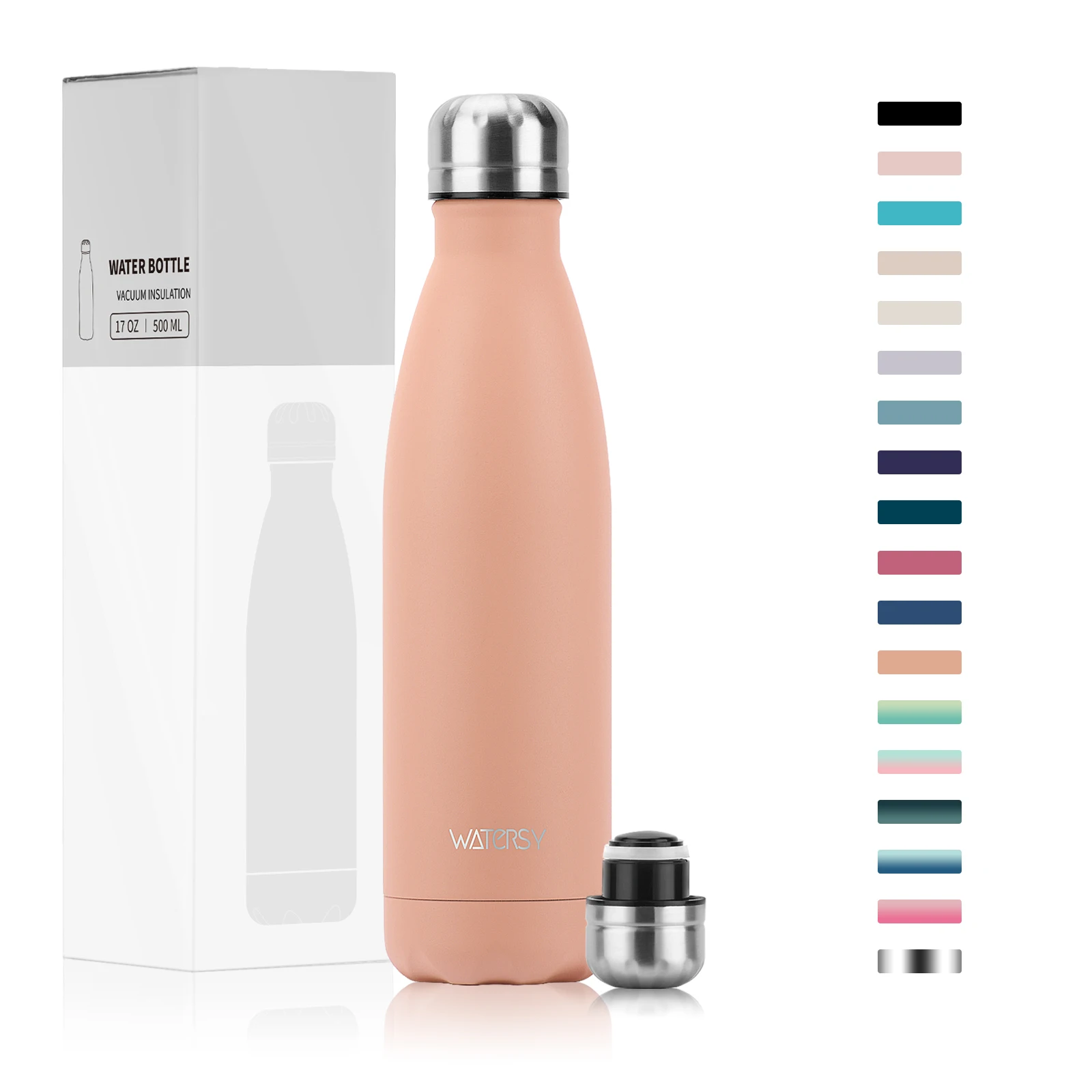 

WATERSY 500ml Stainless Steel Water Bottle Double Wall Vacuum Insulated Thermal Cup with Leakproof Lid for Sports and School