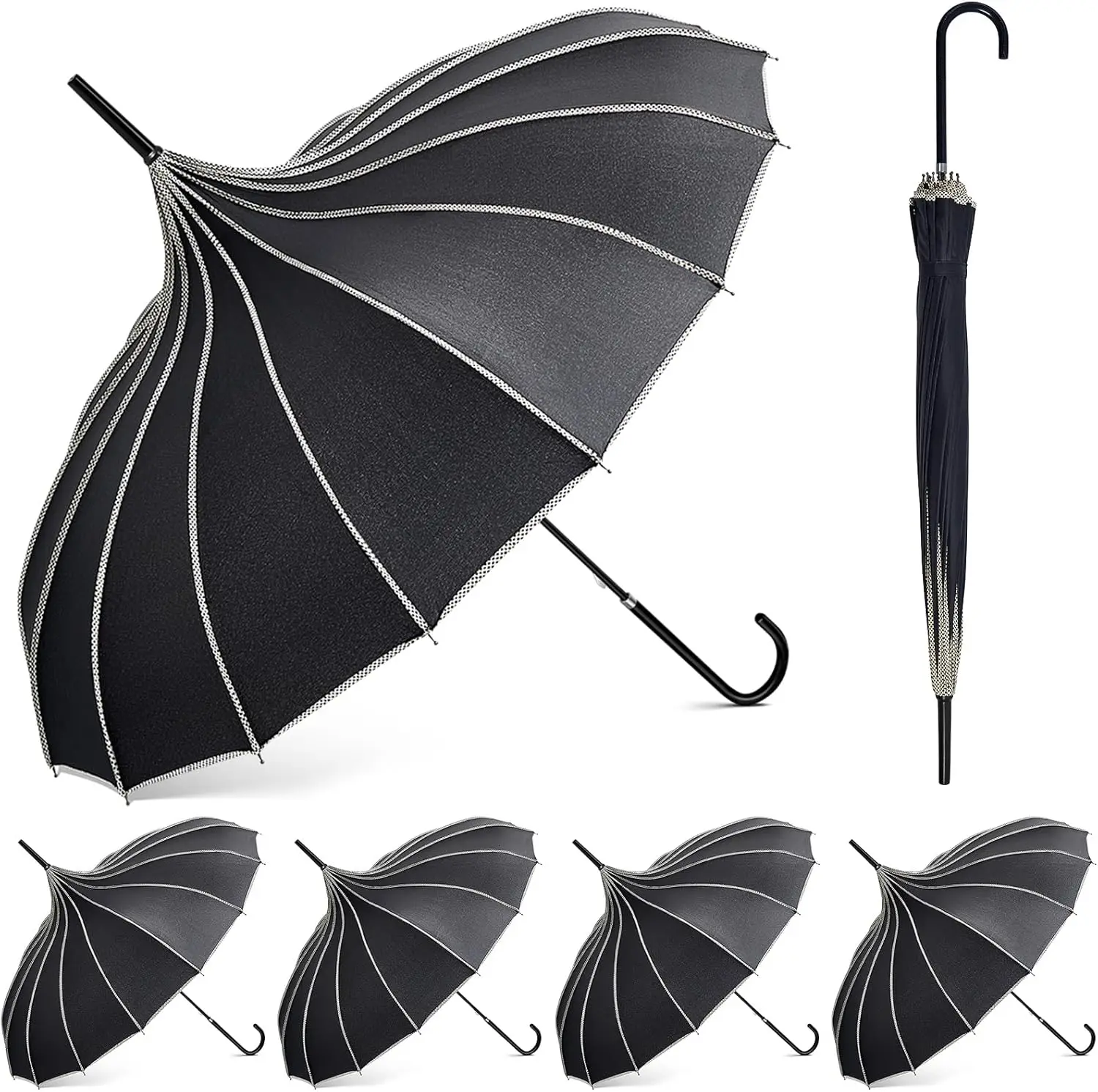 36 Inch Pagoda Gothic Parasol for Sun Protection Retro Goth Umbrella with Long Handle for Women Rain Wedding Gifts