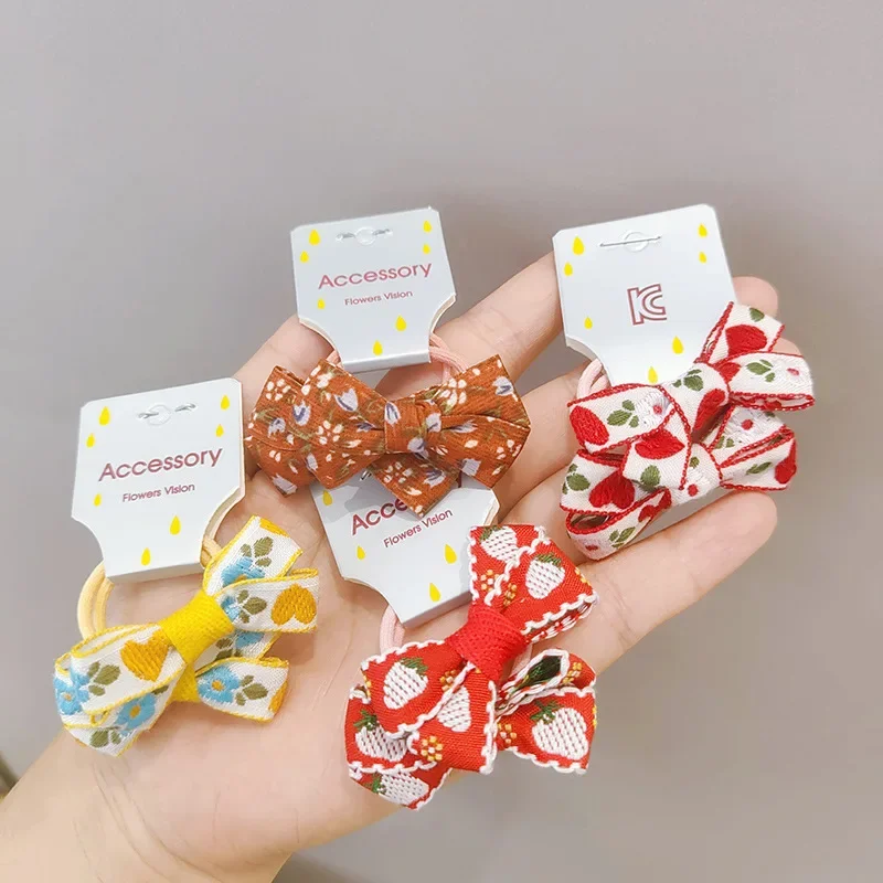 2pcs/lot Korea Style Girl Hair Rope Candy Color Floral Bow Rubber Bands for Children Fashion Hair Accessories Kids Headdress