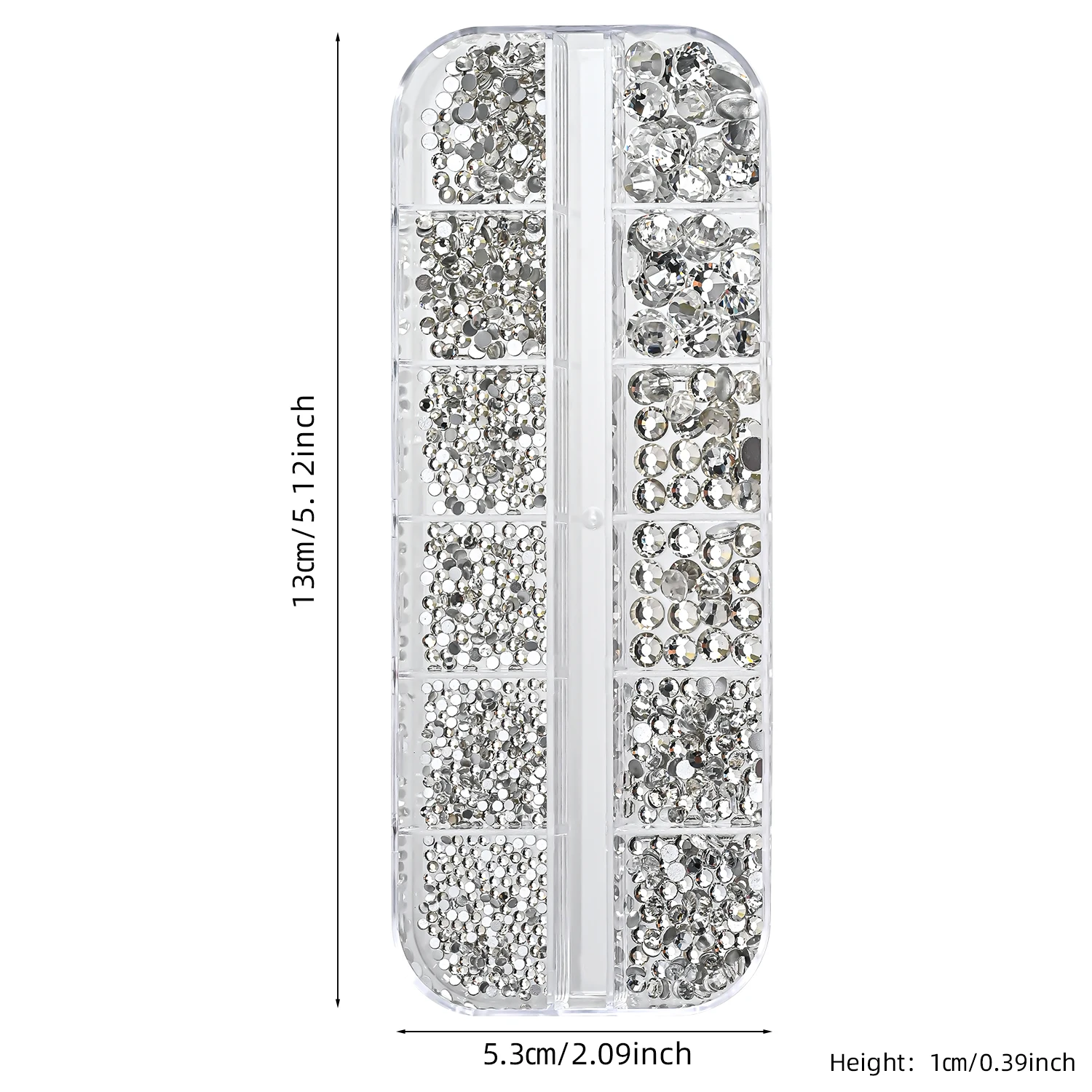 12 Gitter mit verschiedenen Größen, klare weiße Edelsteine, Nagelrhinestones, 3D glänzende, flache Rückseite, SS4-SS30, luxuriöse Kristall-Nagelglitzer-Charms, Hochzeitsdeko – Detail 9