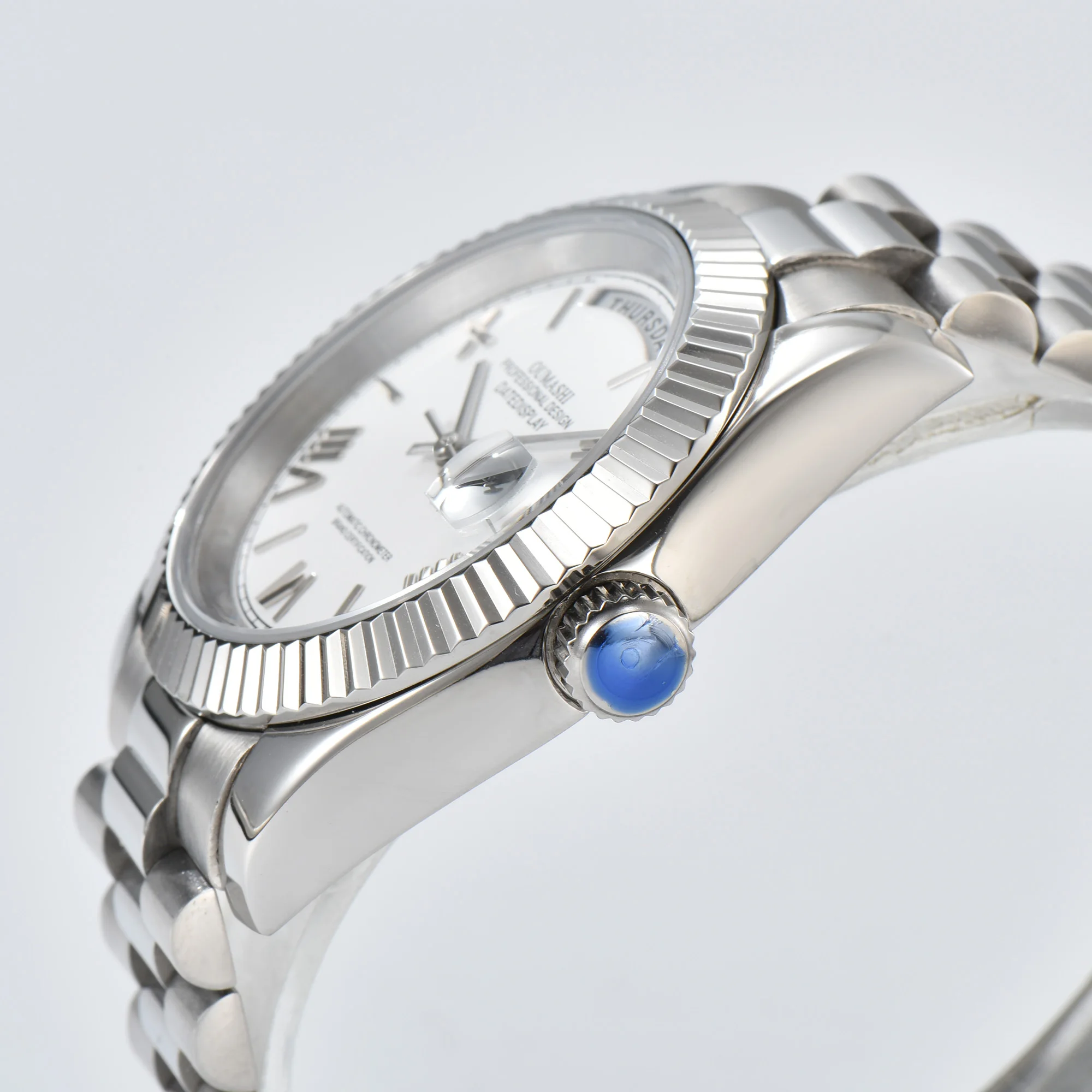 39 مللي متر الصلب تقويم مزدوج ساعة ميوتا 8285 حركة ساعات آلية للرجال عالية الدقة وقت السفر الأرقام الرومانية ساعة