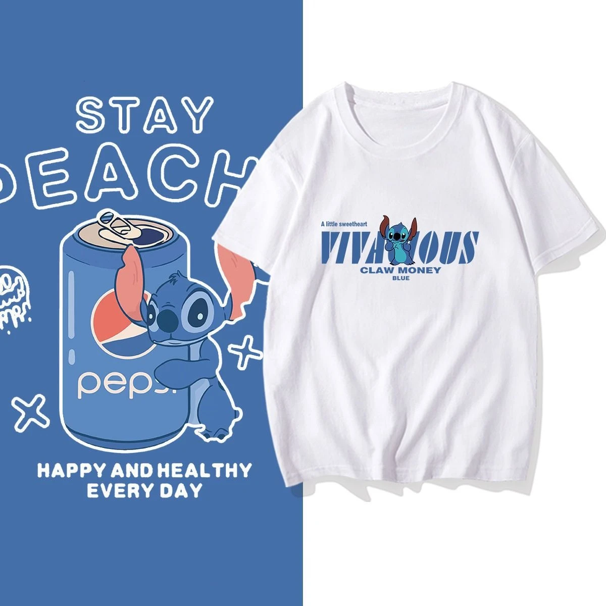 

Stitch Joint T-shirt Ins Trendy Brand 2025 New Japanese Anime Loose Print Short Sleeved Men's and Women's T-shirt Summer