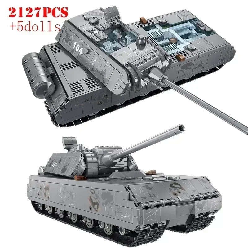 

Military Heavy Tank Panzer VIII Maus Building Blocks German WW2 Soldier Police Army Weapons Bricks Children Toy Gifts for Adults