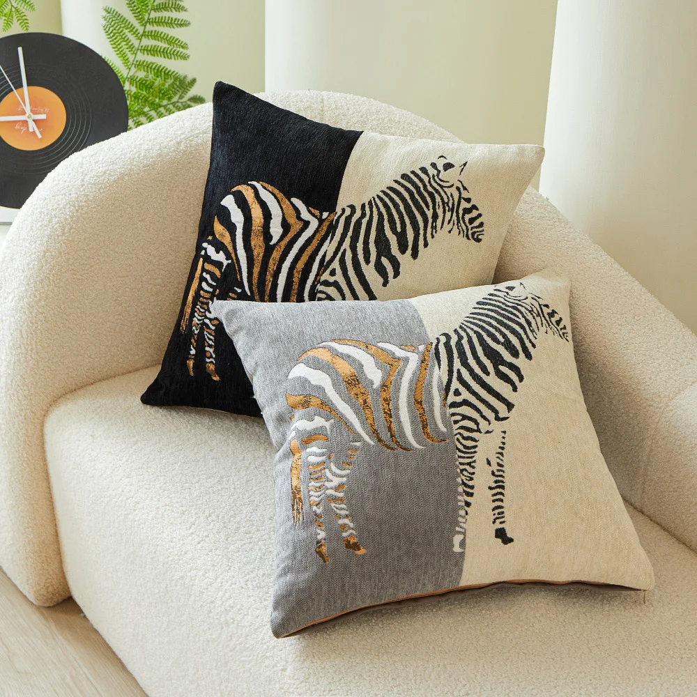 Nordic African Zebra Cushion Square Throw Pillowcase Wild Animal Style Decorative Pillow Cover Chenille Cushion Cover 45x45cm