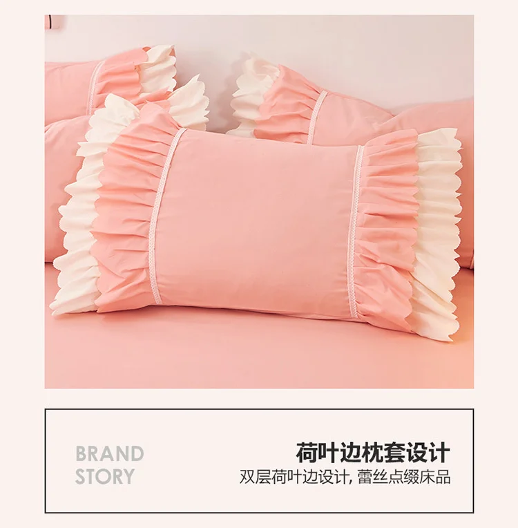 Rosa Spitze Rüschen Bettwäsche Set Luxus Bett Rock Blatt Tagesdecke Koreanische Bettbezug Mädchen Prinzessin Bettdecke Kissenbezüge – Detail 13