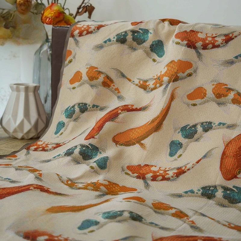 

Koi Fish Animal Jacquard Printed Stiff Coarse Woven Fabric Simple Cute Autumn Winter Sofa Upholstery Camping Blanket Material