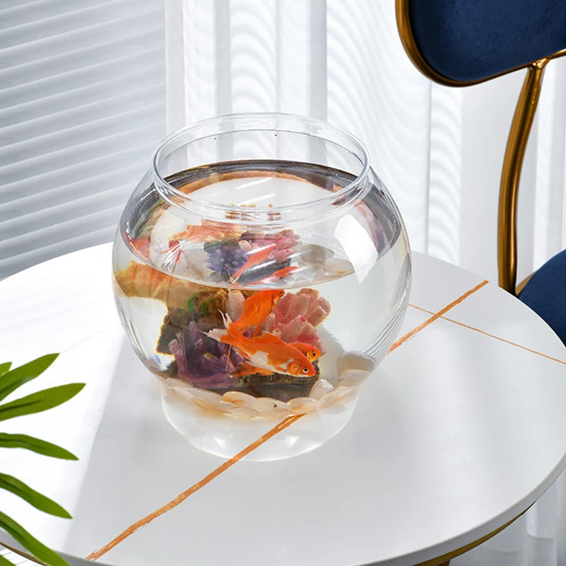 Luxury Transparent Round Fish Tank Portable Small Plastic Fish Bowl Desktop Aquarium Bowl Light for Home Office Decoration