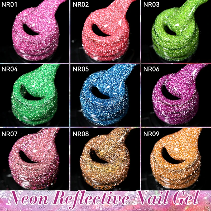 LILYCUTE 7 ml rosa fluoreszierender reflektierender Gel-Nagellack, glänzender Glitzer, Neon, semi-permanent, Soak Off UV Gel Nail Art Maniküre