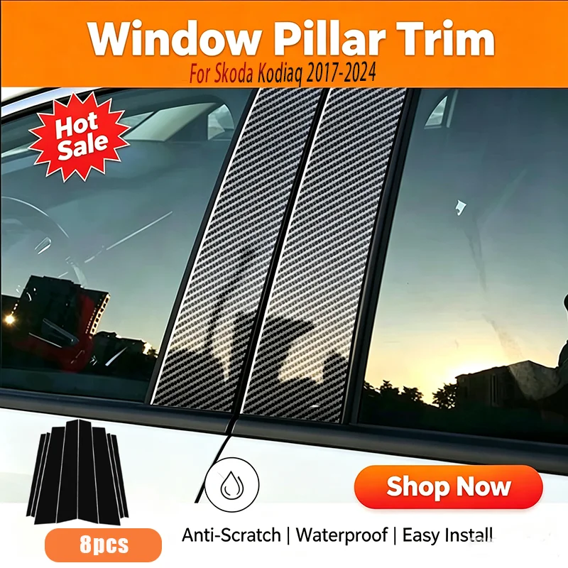 For Skoda Kodiaq 2017-2024 8Pcs Car Window Pillar Posts Door Trims Cover Stickers Auto Exterior Column Decal