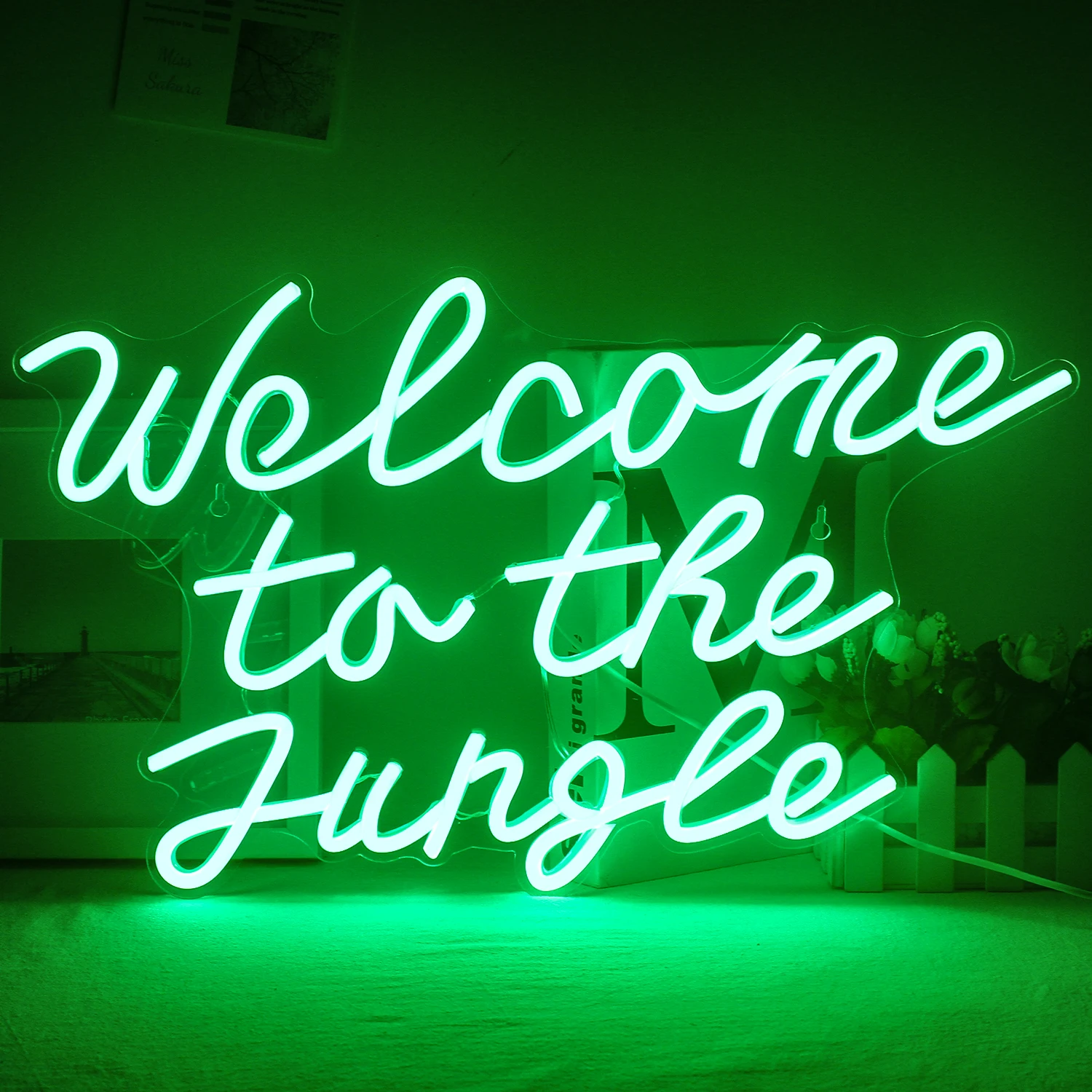 

Big Welcome to the Jungle Neon Sign Green Led Neon Light Signs for Wall Decor Bedroom Kids Garden Wedding Birthday Party Decor