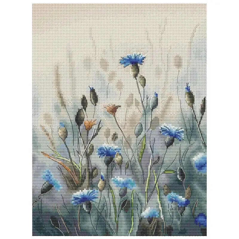 Blue Daisy Patterns Counted Cross Stitch Sets DIY Handmade 11CT 14CT 16CT 18CT Flower Cross Stitch Kits Embroidery Needlework