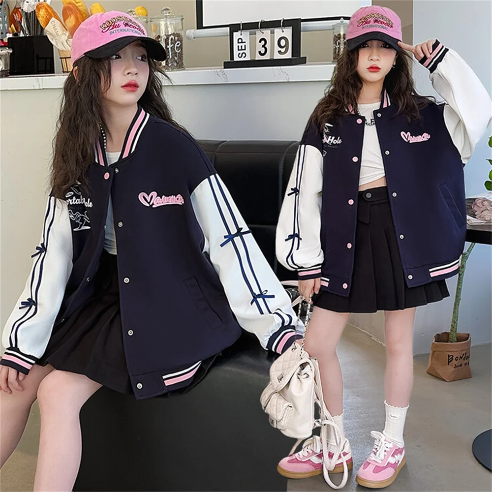 0918 Embroidered P-type Girl Baseball Jacket Autumn Fashion Girl\'s Jacket Baseball Uniform Girls\' Jacket Coat