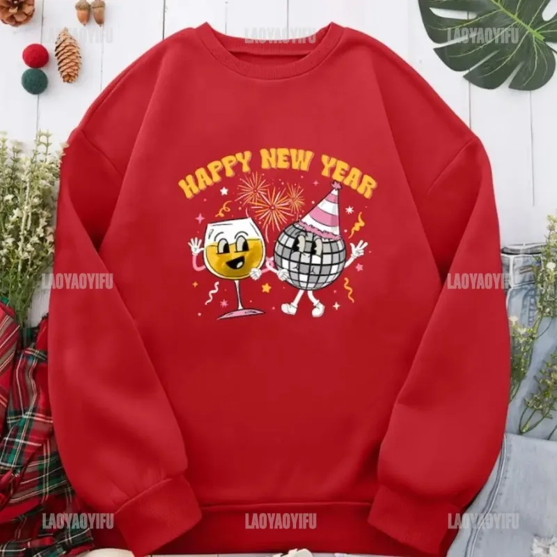 2024 Gelukkig Nieuwjaar Sweatshirt Mode Lange Mouw Hoodie Kerst Hiphop Ronde Hals Trui Dames Streetwear