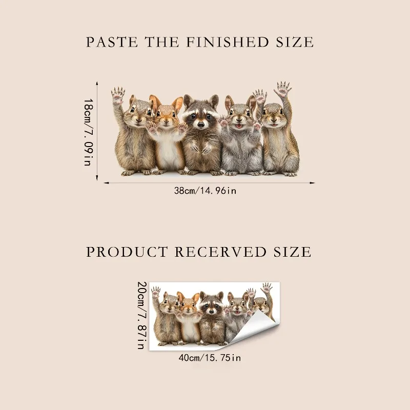 1pc Cute Forest Animal Window Stickers -Squirrel & Raccoon Waving Glass Art Decals for Home,Living Room, Bedroom-Whimsical Decor