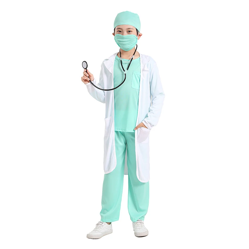 Bambino chirurgo medico uniforme Cosplay costumi di Halloween per bambini vestito da festa cappotto vestiti abiti da lavoro festa dei bambini Prop