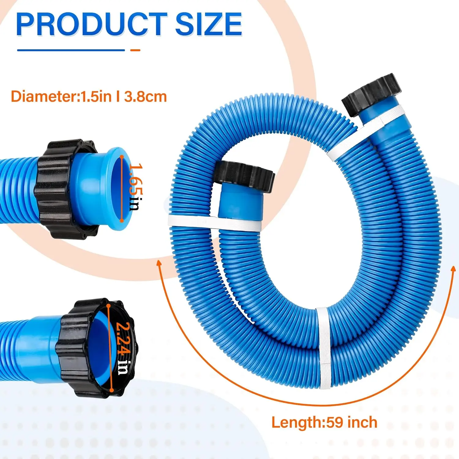 1/2PCS 150cm Pool Filter Pump Hose Pool Sand Filter Pump Hose for 1.5in Diameter Replacement Pool Hose for Above Ground Pools view 2