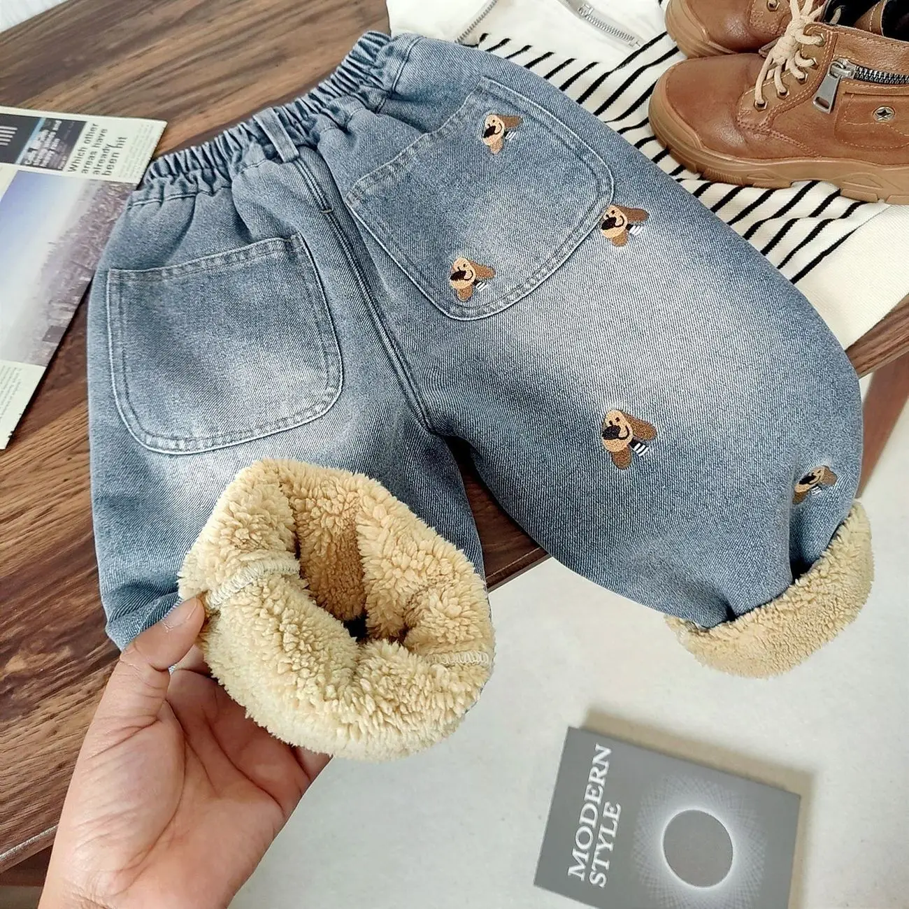 

New Winter Jeans with Thick Velvet for Children, Soft and Warm, Lamb Fleece Casual Pants for Boys and Girls