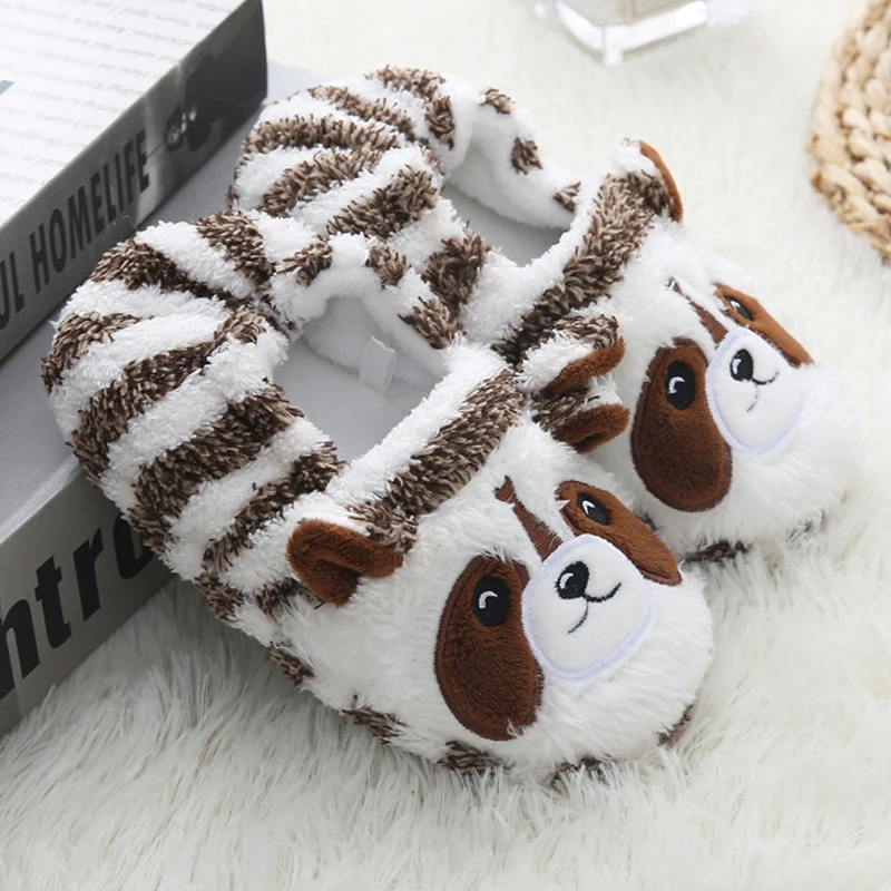 Fashion Toddler Boys Slippers for Winter Baby Loafers Plush Warm Cartoon Raccoon Rubber Sole Children Home Shoes Indoor Footwear