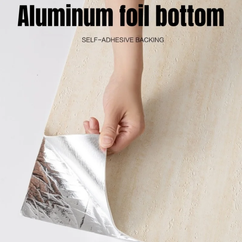 Imitation Travertine Self-Adhesive Wallpaper Aluminum Foil Bottom Faux Slate Texture 3D Foam Wall Stickers Interior Decoration