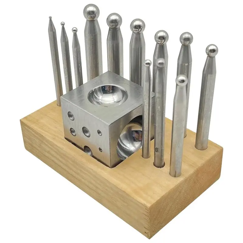 

ABBO-For Jewelry Making And Metal Forming 13Pcs Dapping Punch Block Set For Daping Doming