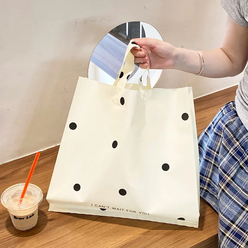 50Pcs Dot Poly Women Clothing Foldable Shopping Bag Thicken PE Shop Packaging Bag with Handle Wedding Party Gift Pouch