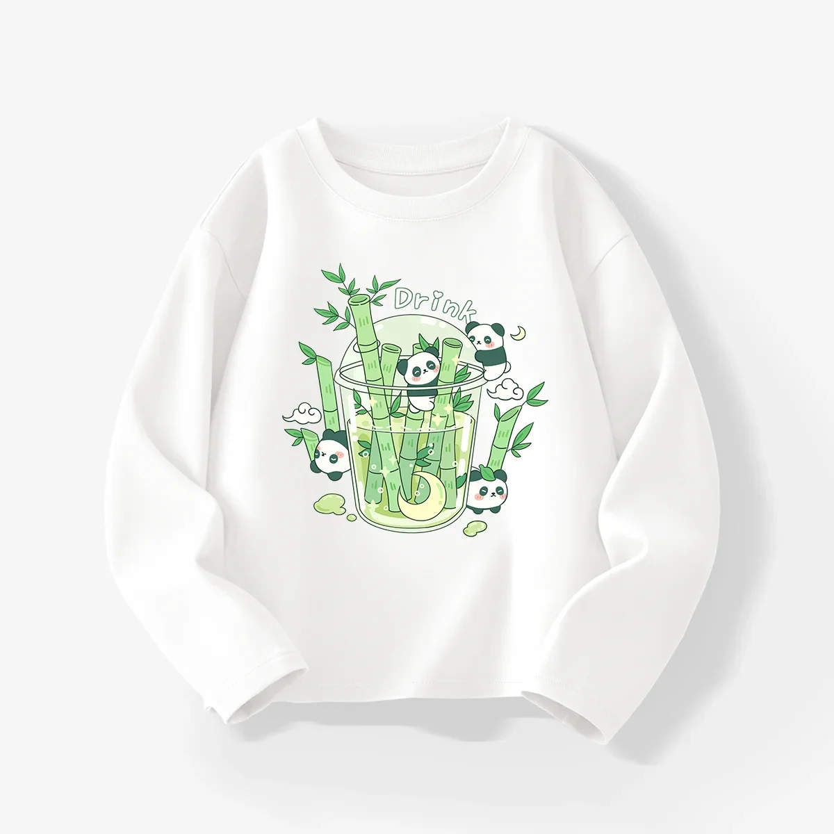 Autumn New Water Cup Panda Boys' And Girls' Long Sleeve Cotton T-Shirt Fashionable Kids' Top For Spring And Autumn