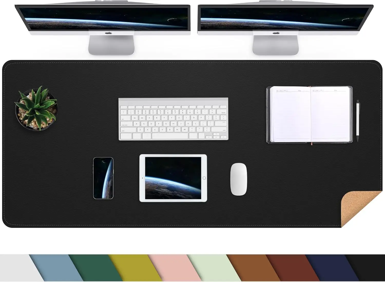 

Large Desk Mat 47" x 17" - Dual-Sided Cork & PU Leather, Waterproof, Non-Slip Mouse Pad for Office, Home & Gaming