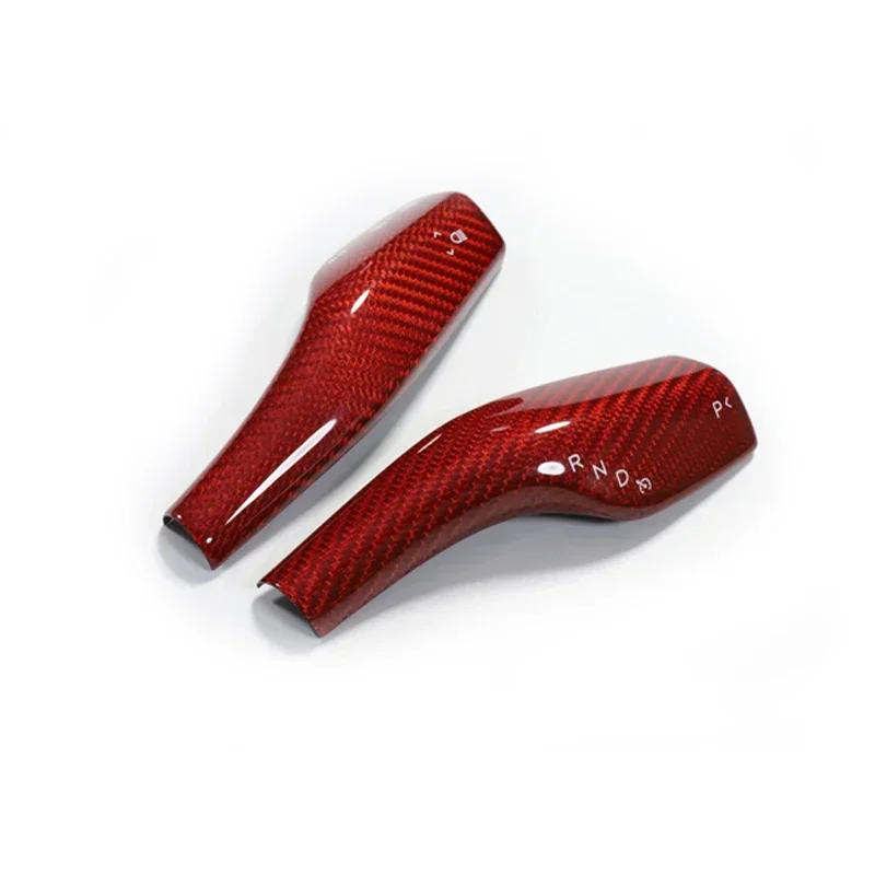 2pcs Column Shift Protection Cover Glossy Carbon Fiber Red Color Gear Shift Paddle Cover For Tesla Model 3 Y 2023-2017 Accessory