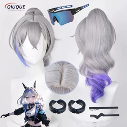 Game Honkai Star Rail Silver Wolf Cosplay Wig Silver Gray Gradient Purple Heat Resistant Synthetic Hair Party Wig + Wig Cap