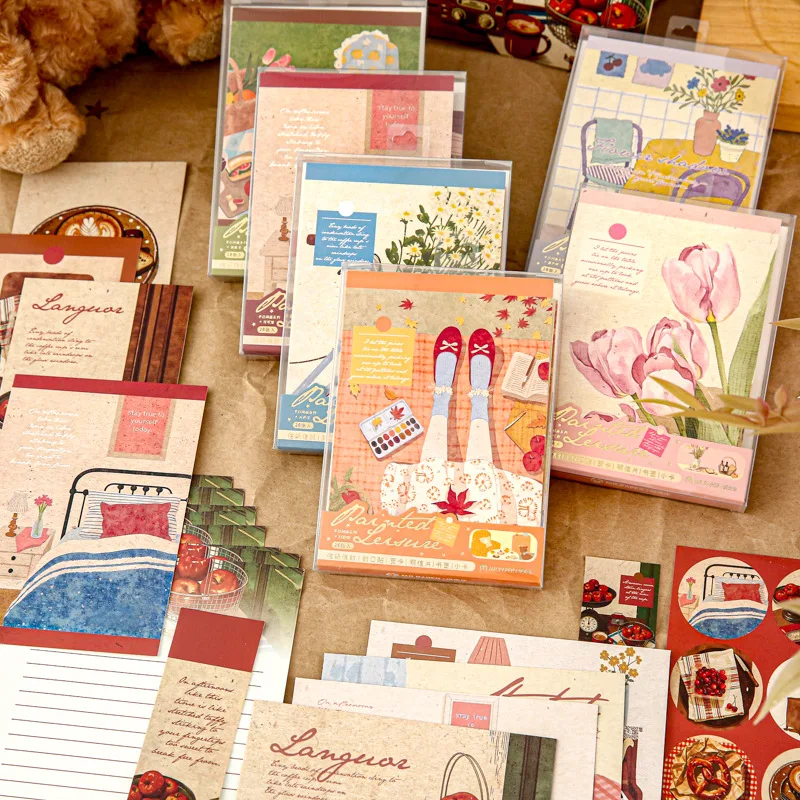 1Box Painted Leisure Greeting Card Set, Vintage Illustration Postcard for Scrapbook Journal DIY Crafts