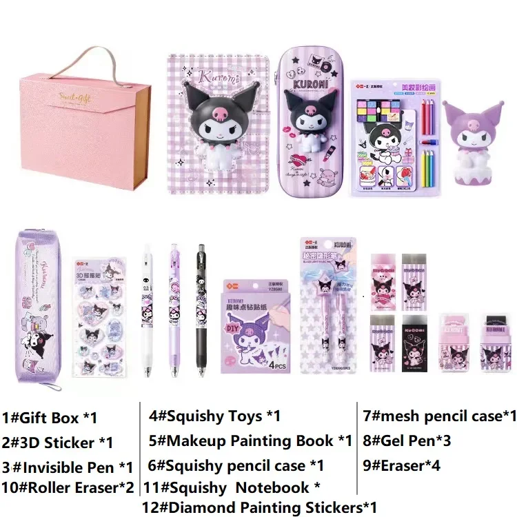 18Pcs Sanrio Cute Mymelody Kuromi Cinnamoroll Stationary Set Students Back to School Gift Box Full set of Notebook Stickers Gift