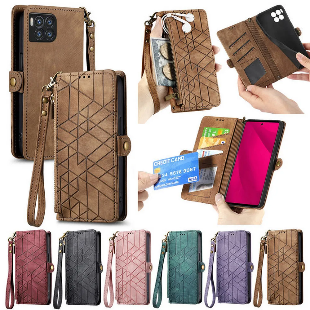 

Flip Case For T-Mobile Revvl 7 Pro 5G Zipper Wallet Leather Crossbody Funda For T-Mobile T Phone 2 Pro Case Revvl 6 Pro 7 Cover